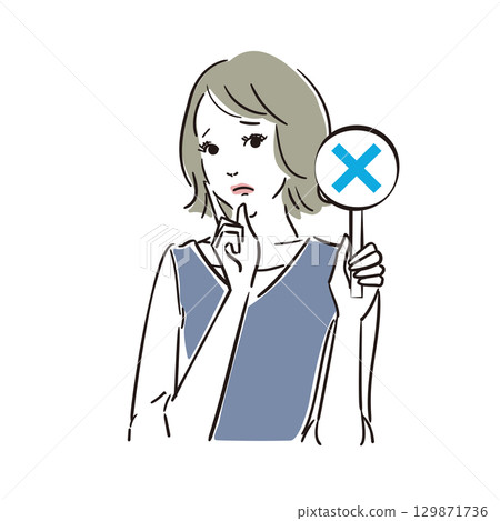 A beautiful woman judging whether the answer is correct or incorrect with a card 129871736