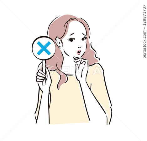 一位美女用卡片判斷答案是否正確 一位美女用卡片判斷答案是否正確 129871737