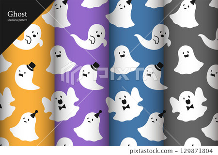 Simple and cute ghost seamless pattern set vector Halloween 129871804