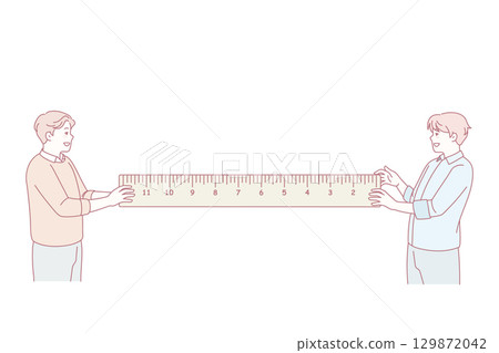 Men holding ruler making measurements 129872042