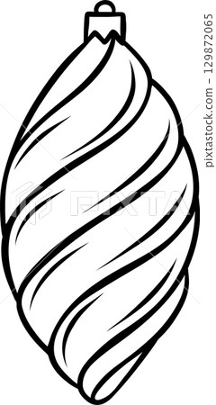 Minimalist vector illustration of old-fashioned swirling icicle tree decoration. Sketch-style black and white icon for nostalgic holiday designs Minimalist vector illustration of old-fashioned swirling icicle tree decoration. Sketch-style black and white icon for nostalgic holiday designs 129872065