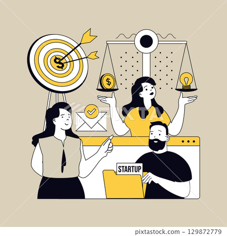 Startup concept for modern web design. People launching new business, planning wealth strategy and project targets, setting goals, making organisation process, developing company. Vector illustration. 129872779
