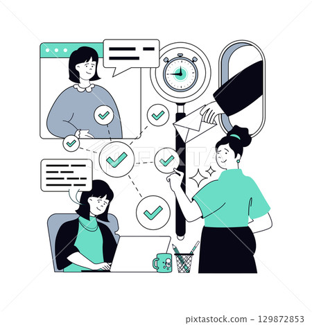 Project management concept for modern web design. People brainstorming and creating marketing strategy, development of effective system with goals, company workflow organisation. Vector illustration. 129872853