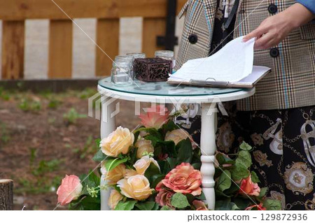 Beautiful wedding floral scenery. Beautiful wedding floral scenery 129872936