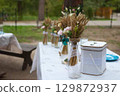 Beautiful wedding floral scenery. Beautiful wedding floral scenery 129872937