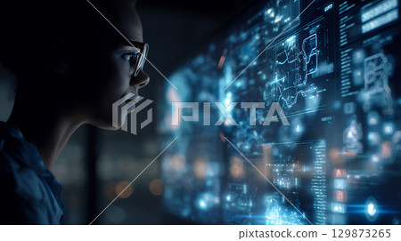 composite image of businesswoman sitting on swivel chair with ta 129873265