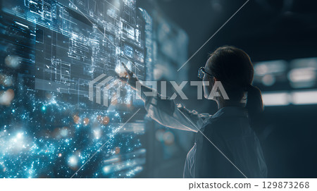 composite image of businesswoman pointing 129873268