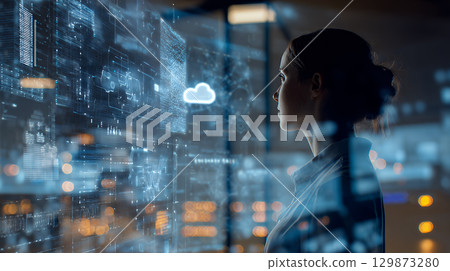 composite image of businesswoman standing with hand on hips composite image of businesswoman standing with hand on hips 129873280