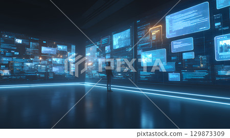 composite image of interface on abstract screen 129873309