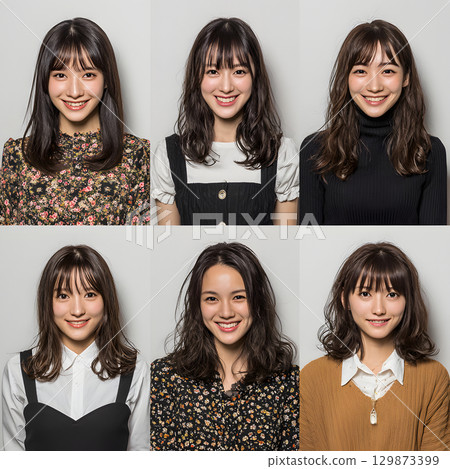 微笑的日本男女團體照。快樂開朗的生活方式形象 129873399