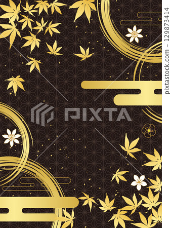 秋葉和日本圖案金箔背景 129873414