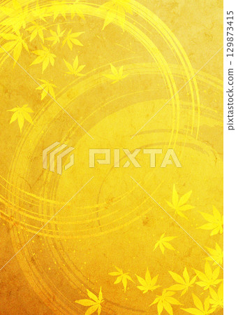 Autumn leaves and Japanese pattern gold leaf background Autumn leaves and Japanese pattern gold leaf background 129873415