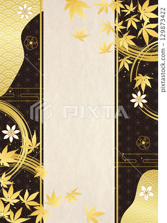 秋葉和日本圖案金箔背景 秋葉和日本圖案金箔背景 129873422