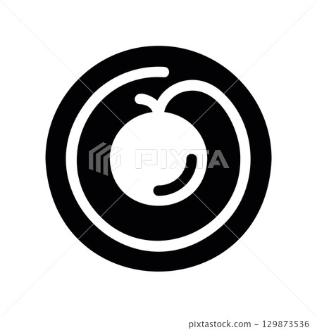 Simple black vector icon with a theme of tomato in a dish 129873536