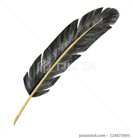 Watercolor illustration of a black feather pen Watercolor illustration of a black feather pen 129873695
