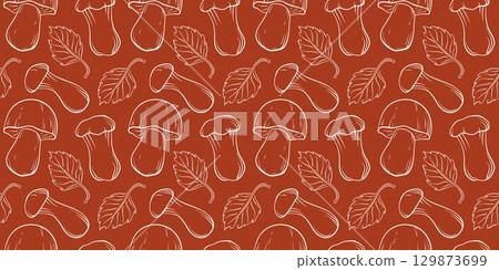 Seamless pattern of line art mushrooms and...-插圖素材 [129873699] - PIXTA圖庫