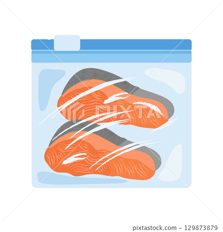 冷凍袋中的鮭魚片 — 插圖 129873879