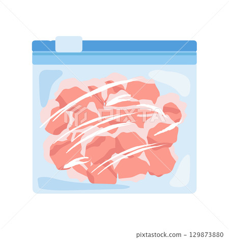 Illustration of minced pork in a freezer bag 129873880