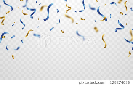 Elegant blue and gold confetti pattern background, zigzag down for celebration. Vector illustration of festive decoration. 129874036