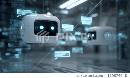 modern security camera with blurred lights 129874648