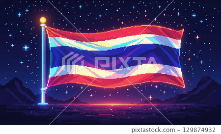 The Thai flag flutters, the Thai spirit never gives up.	 129874932