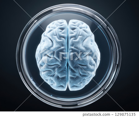 Artificial intelligence medical concept showing glowing brain in futuristic digital style with neural network connections and technology innovation for ai medical research 129875135