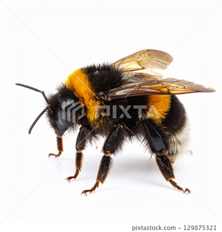 Bumble bee close view over white background, no shadow 129875321
