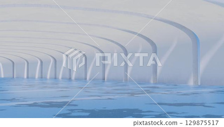 3d rendering. Concrete construction. A long corridor with holes on the sides into which light breaks through. Interior illustration 3d rendering. Concrete construction. A long corridor with holes on the sides into which light breaks through. Interior illustration 129875517