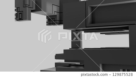3d rendering. Abstract image of black and white cubic shapes in space. Futuristic illustration with sci fi elements. 129875528
