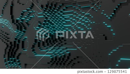 3d rendering. Cubic embossed surface with neon glow. Abstract background for your design. 129875541