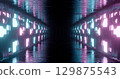 3d render. Geometric figure in neon light against a dark tunnel. Laser line glow. Neon backgrounds 129875543