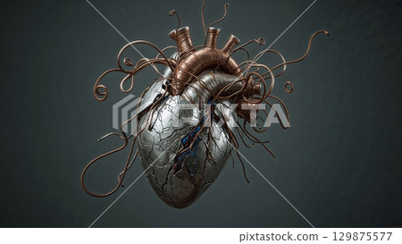 Broken heart with wires going out of it, tragic love or special medical conditions, heart problems concept Broken heart with wires going out of it, tragic love or special medical conditions, heart problems concept 129875577