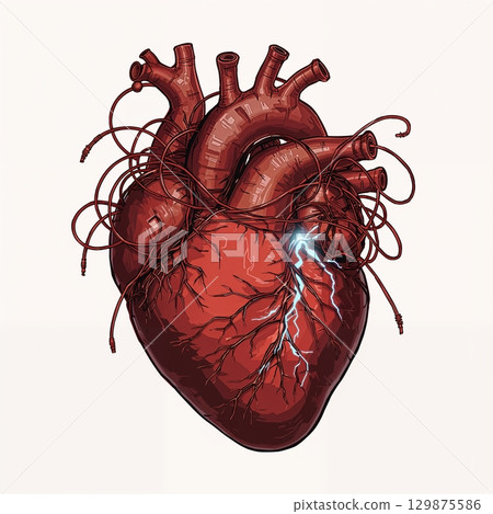 Broken heart with wires going out of it, tragic love or special medical conditions, heart problems concept Broken heart with wires going out of it, tragic love or special medical conditions, heart problems concept 129875586
