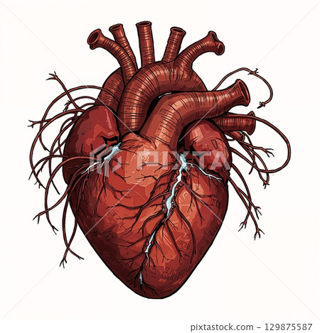 Broken heart with wires going out of it, tragic love or special medical conditions, heart problems concept 129875587