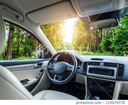 The view from the driver's seat of a car 129876570