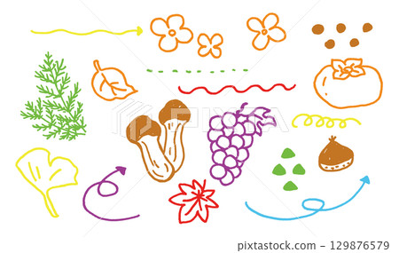 Cute autumn image colorful line drawing material 129876579