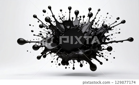 Black ink splash over white background, abstract splash form Black ink splash over white background, abstract splash form 129877174