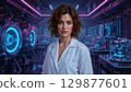 Biochemical lab technician analyzing samples in a modern lab background 129877601