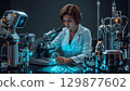 Biochemical lab technician analyzing samples in a modern lab background 129877602