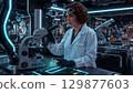 Biochemical lab technician analyzing samples in a modern lab background 129877603