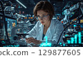Biochemical lab technician analyzing samples in a modern lab background 129877605