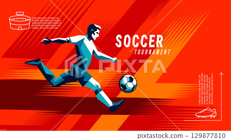 Vibrant football illustration with geometric player silhouette and abstract brush stroke background. Vibrant football illustration with geometric player silhouette and abstract brush stroke background. 129877810