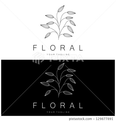 Elegant floral and leaf frame. Delicate botanical vector illustration for labels, spas, corporate identity, and wedding invitations Elegant floral and leaf frame. Delicate botanical vector illustration for labels, spas, corporate identity, and wedding invitations 129877891