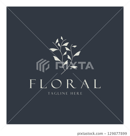 Elegant floral and leaf frame. Delicate botanical vector illustration for labels, spas, corporate identity, and wedding invitations 129877899