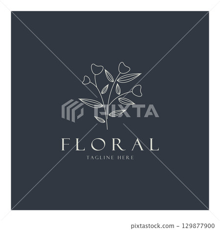 Elegant floral and leaf frame. Delicate botanical vector illustration for labels, spas, corporate identity, and wedding invitations Elegant floral and leaf frame. Delicate botanical vector illustration for labels, spas, corporate identity, and wedding invitations 129877900