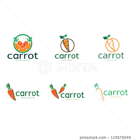 Carrot Illustration Creative Design Carrot Agricultural Product Logo Icon, Carrot Processing,vegan food, Farmers Market,Vector 129878049