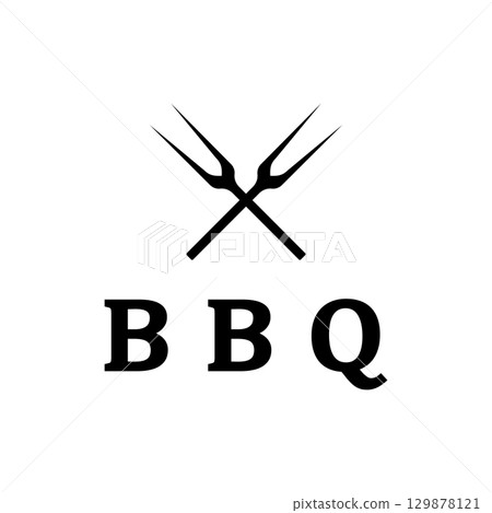 Simple Barbecue Vintage hot grill, with crossed flames and spatula. Logo for restaurant, badge, cafe and bar.vector 129878121