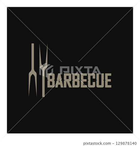 Simple Barbecue Vintage hot grill, with crossed flames and spatula. Logo for restaurant, badge, cafe and bar.vector Simple Barbecue Vintage hot grill, with crossed flames and spatula. Logo for restaurant, badge, cafe and bar.vector 129878140
