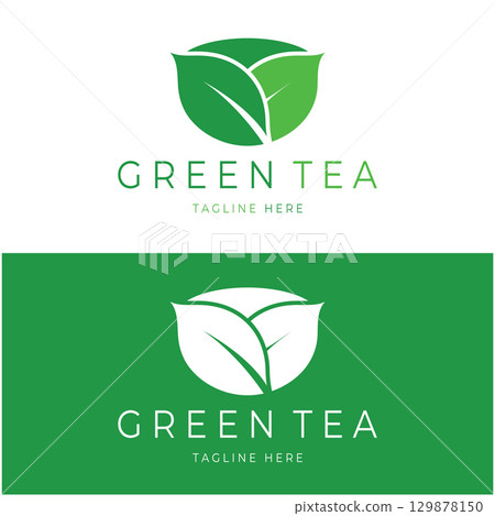 Green tea leaf logo vector icon illustration design isolated on white background-vector image 129878150