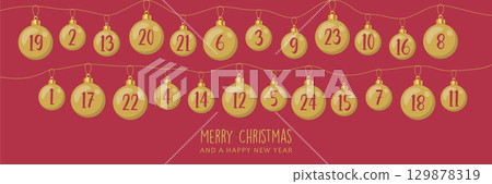 advent calendar with hanging christmas balls on red background vector illustration advent calendar with hanging christmas balls on red background vector illustration 129878319